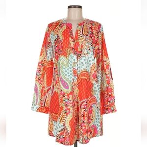 Misslook Boho Paisley Print Mini Dress Long Sleeve Vibrant Orange Red Flaw